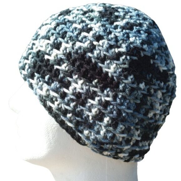 Handmade Other - Men's Beanie Hat Handmade Smokey Water Black Gray Crochet Hiking Fishing OS